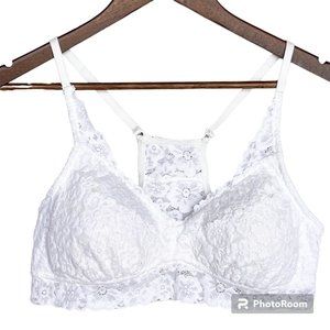 Aerie Lacy Lined Padded Racer Back White Bralette Adjustable Straps Size Large